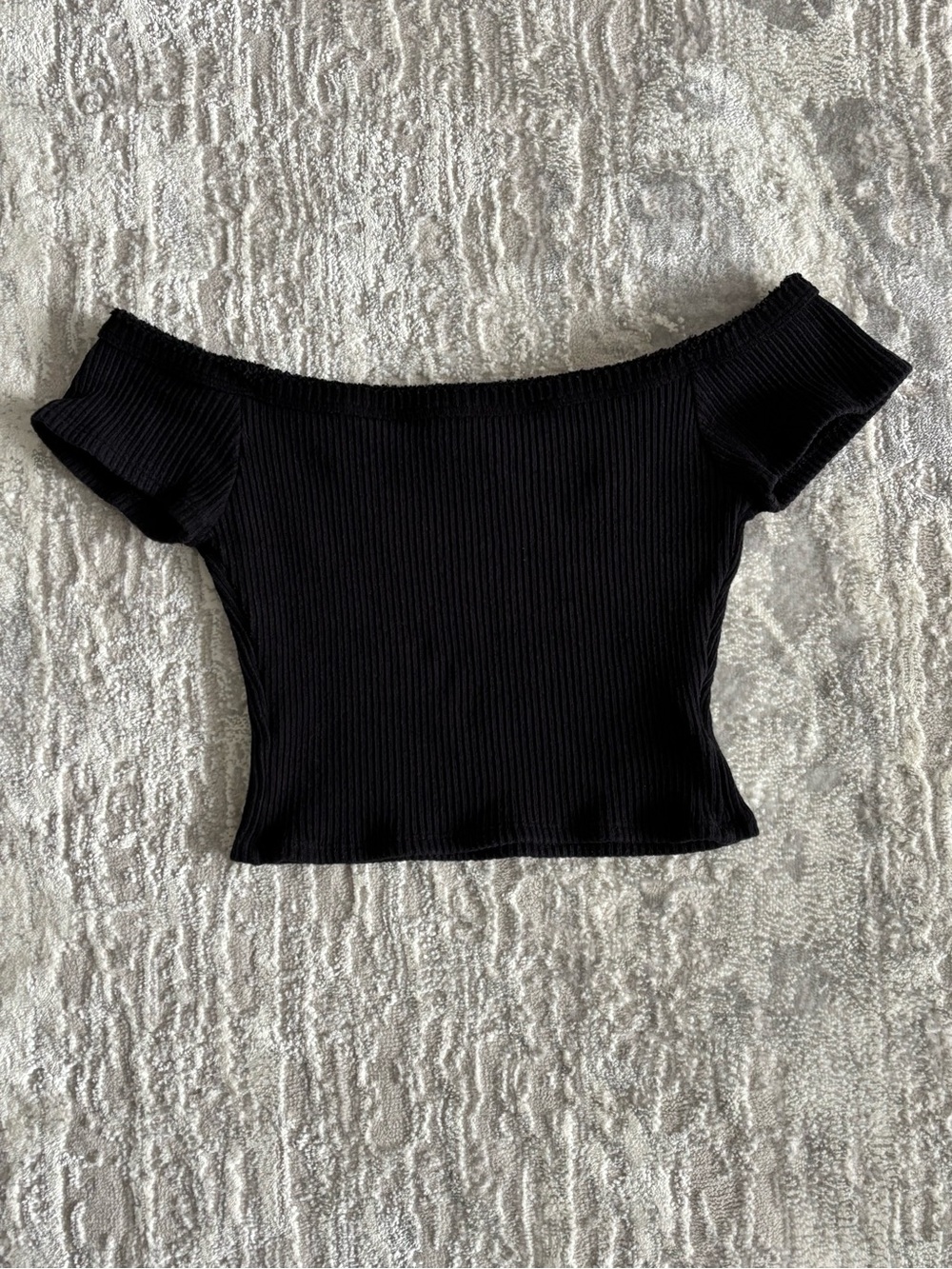 Urban Outfitters Black Ribbed Off-the-Shoulder Raw Neckline Crop Top